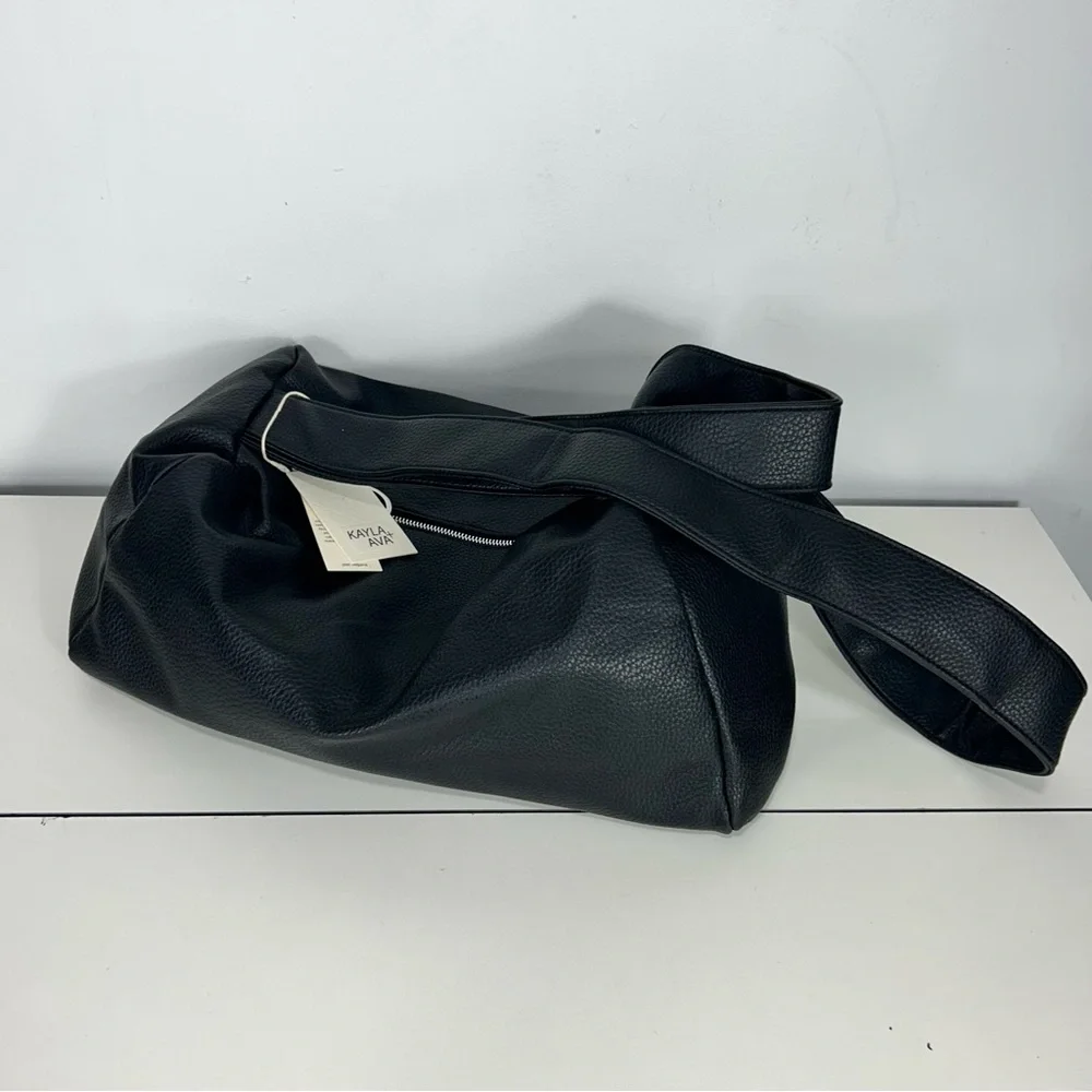 Kayla + Ava NWT Black Minimalist Vegan Leather Shoulder Bag